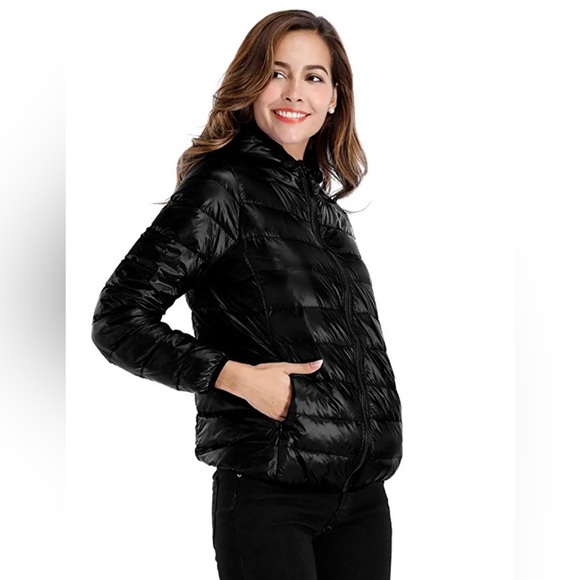 Sarin Mathews Black Lightweight Down Puffer Jacket Coat with Travel Pouch - Picture 4 of 10